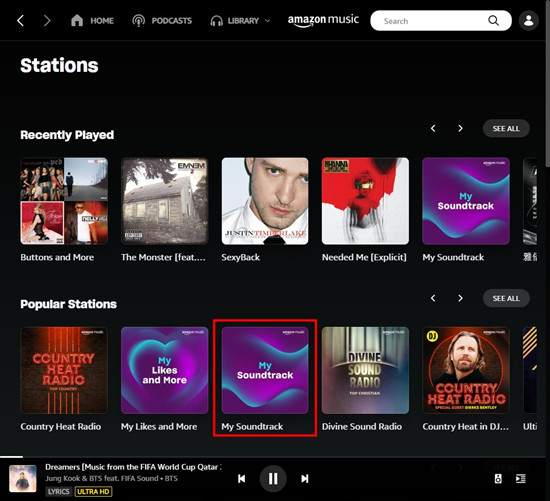 amazon music stations my soundtrack