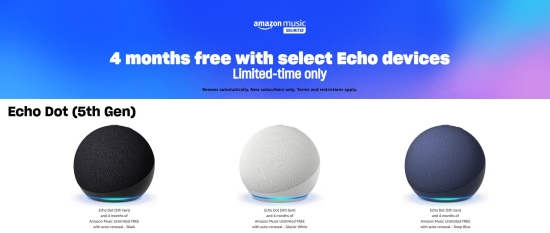 amazon music unlimited 4 months free with echo