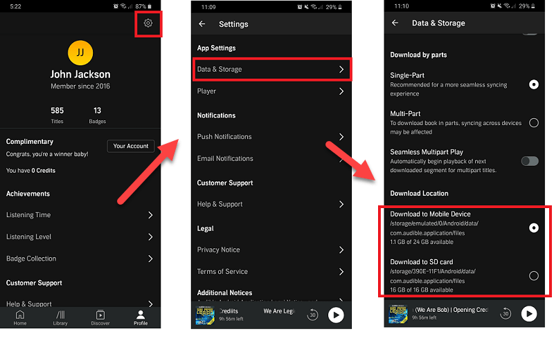 android app download location change botton