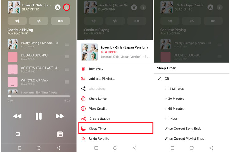 android apple music playlist sleep timer