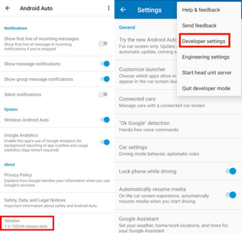 android auto settings