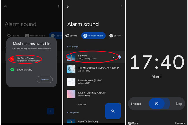 android clock set youtube music as alarm