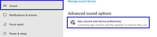 app volume and devices preferences on Windows PC