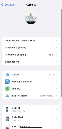 apple id settings on iphone