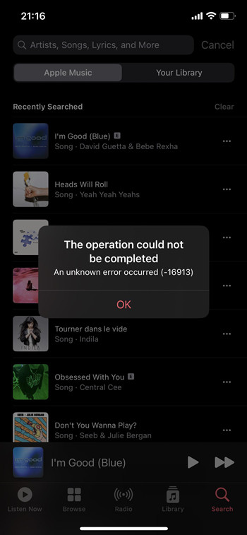 apple music error 16913