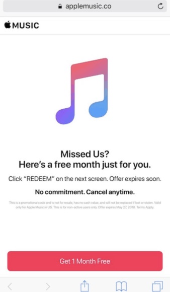 apple music free month offer