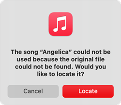 apple music library songs invalid location message
