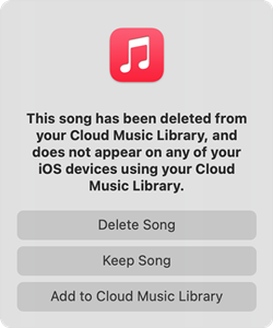 apple music library songs status removed message