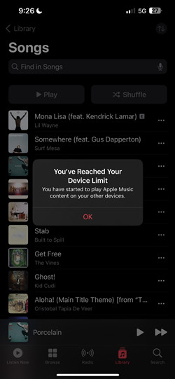 apple music reached device limit