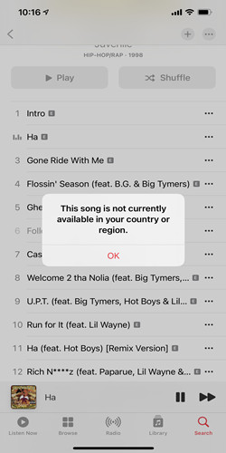 Apple Music song not available in region
