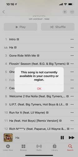 apple Music song not available in region