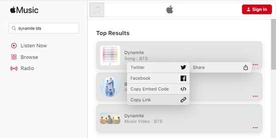 apple music web app song copy link