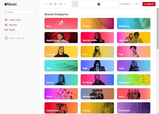 apple music web search categories