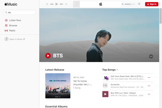 apple music web search result