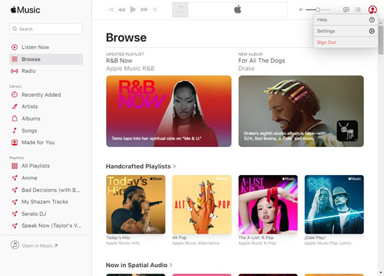 apple music web sign out