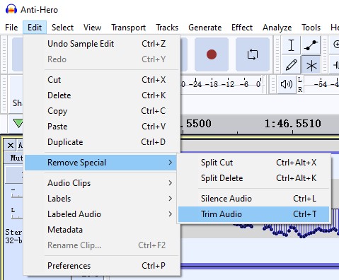 audacity edit remove special