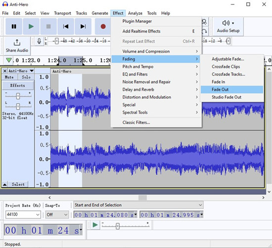audacity effect fading