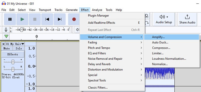 audacity effect volume amplify