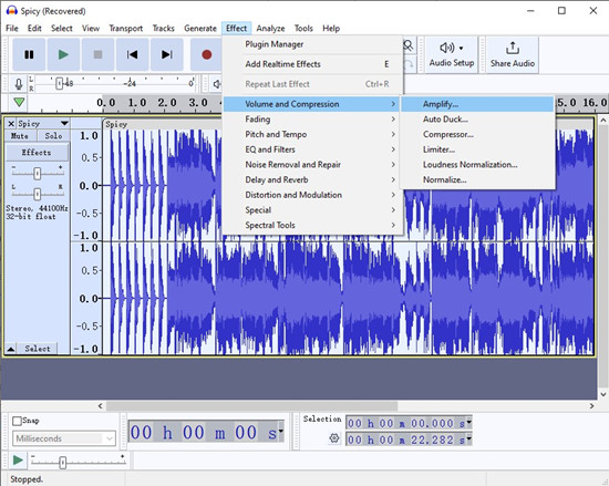 audacity effect volume and compression amplify