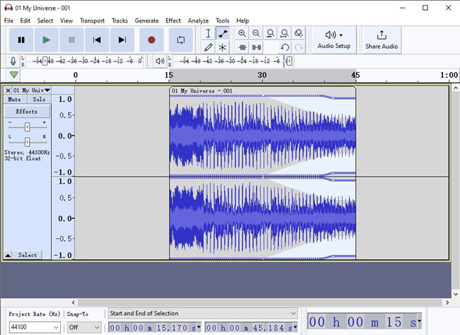 audacity envelop tool fade out