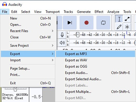 audacity export amazon music mp3