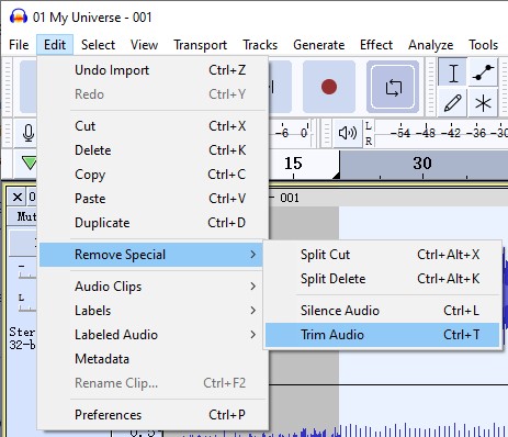audacity remove special trim audio