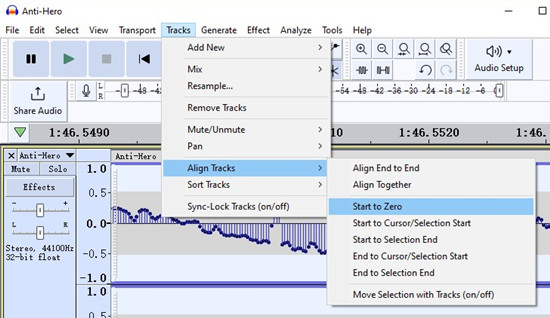 audacity tracks align tracks