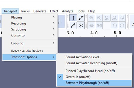 Audacity transport options