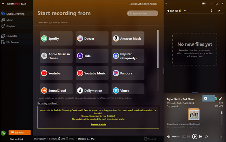 Audial Music 2022 interface