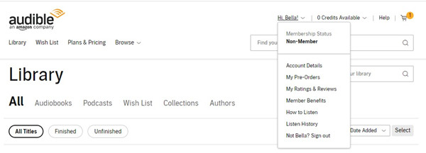 audible account details on desktop site