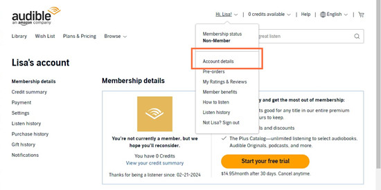 audible account details