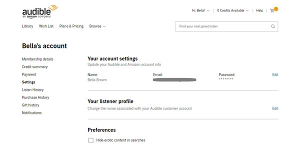 audible account settings email address