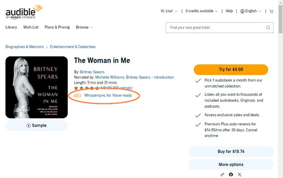 audible audiobook whispersync for voice ready