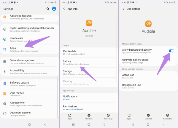 audible background activity android