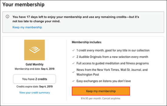 audible desktop site account detailes keep membership