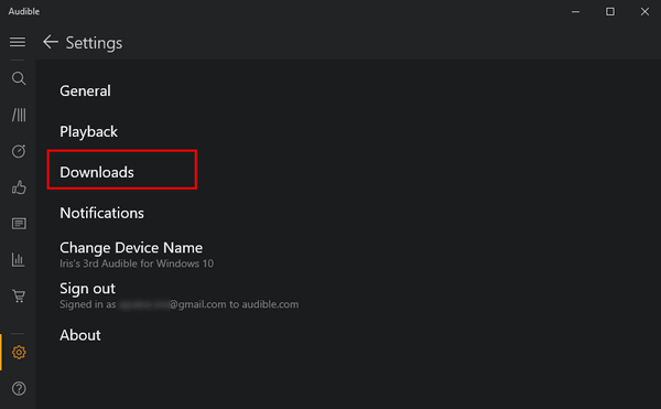 audible downloads button on windows app