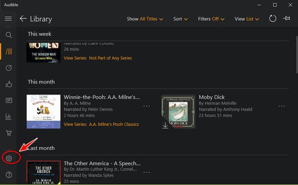 audible file location settings on windows app