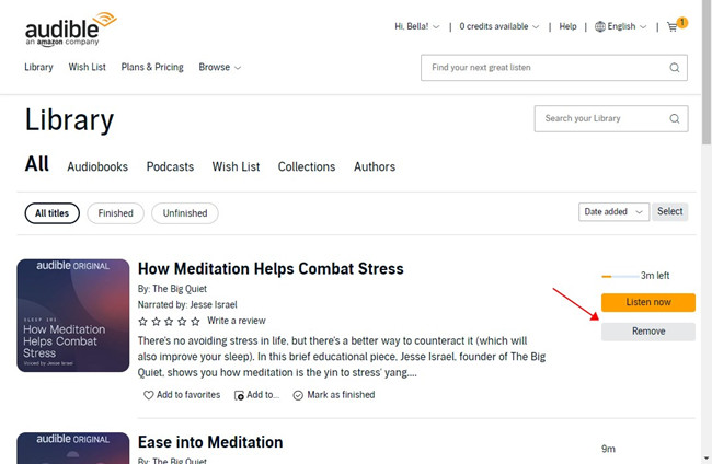 audible library remove a title