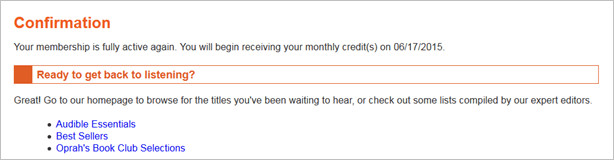 audible membership reactivate confirmation