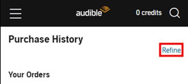 audible mobile purchase history refine