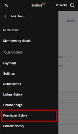 audible mobiel purchase history
