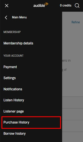 audible mobile purchase history