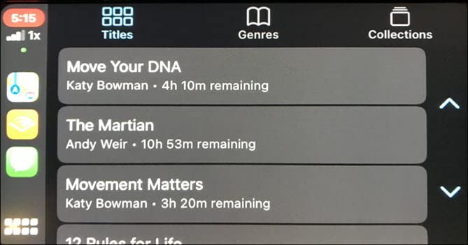 audible on carplay library titles