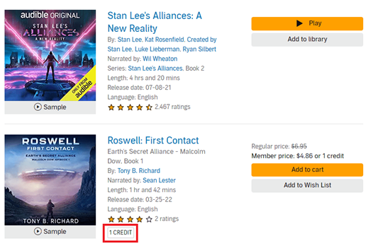 audible plus catalog vs credit