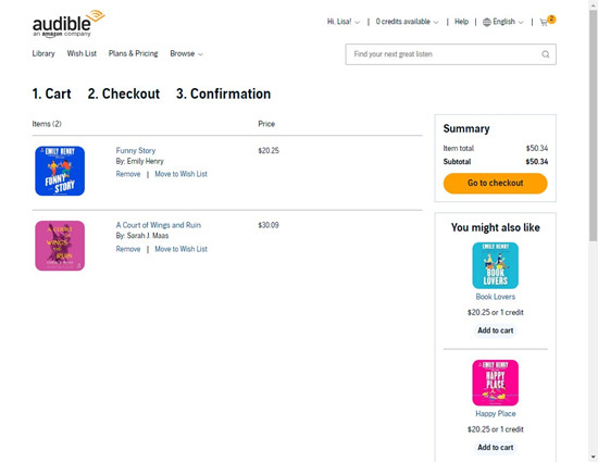 audible website cart item