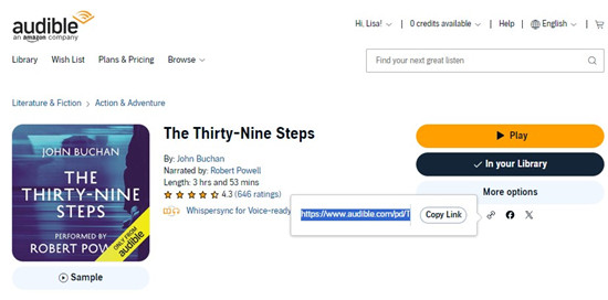 audible website audiobook copy link
