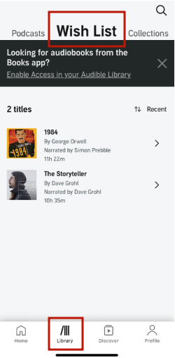 audible wishlist on ios