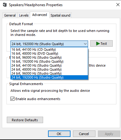 audio settings