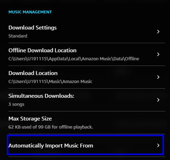 automatically import music from option