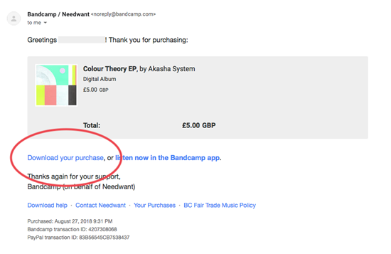 bandcamp download via email